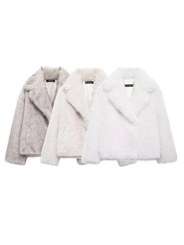 

Autumn Winter Warm Outerwear Female Fashion High Street Coats Women Elegant Solid Faux Fur Coat Long Sleeve Button Jacket
