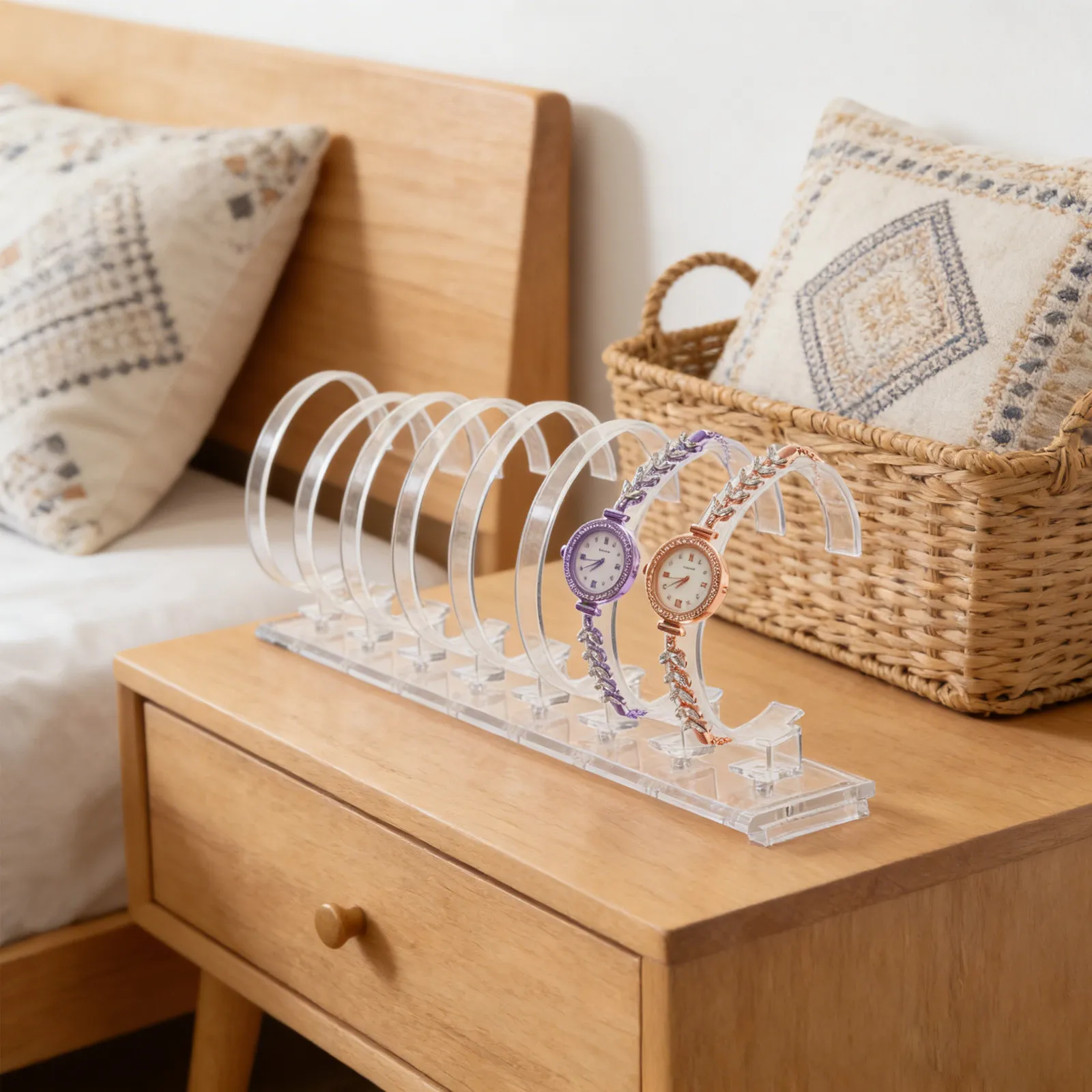 8-Position Clear Watch Display Stand Acrylic Transparent Organizer Rack for Wrist Jewelry Store Showcase Holder Home Storage