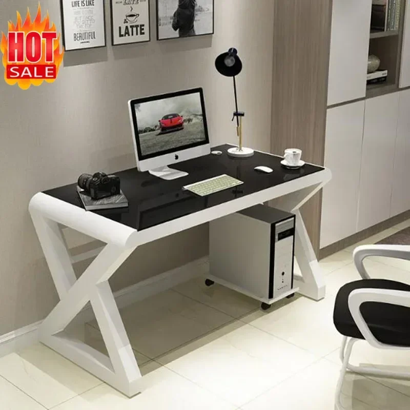 Home Office Simple Modern Desktop Study Office Game Desk Tempered Glass Computer Desk