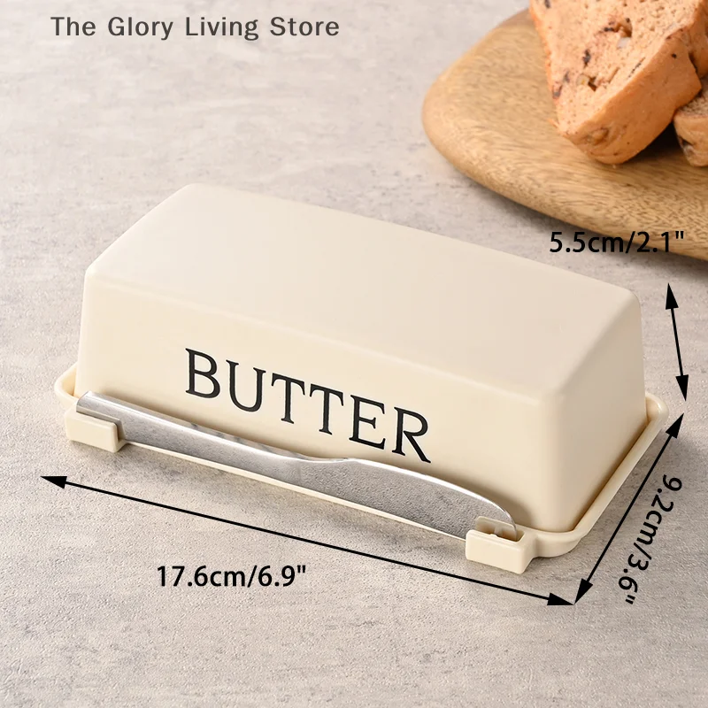 Caja contenedor de queso y mantequilla; Almacenamiento en encimera; Viene con tapa y cuchillo para un fácil almacenamiento en frigorífico.