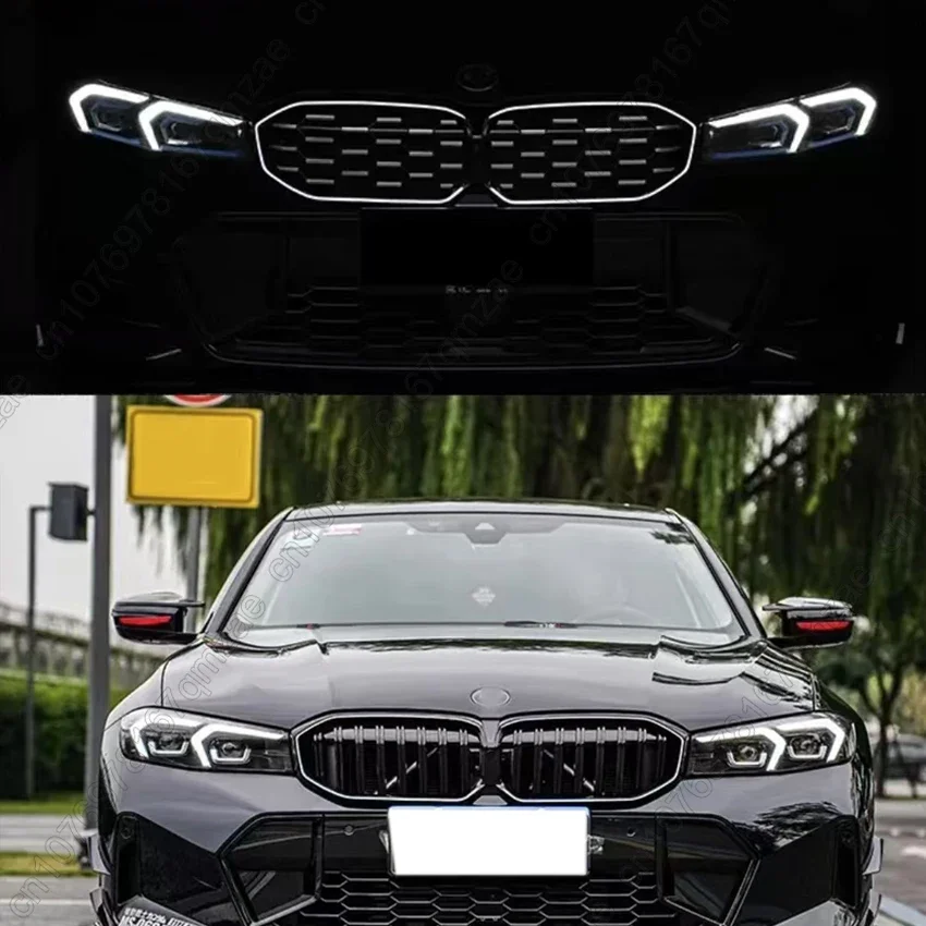 Front Grille For BMW 3 Series G20 2022-2024 Front Single Line Grille With LED Light Racing Grill Upper Bumper Grid Accessories