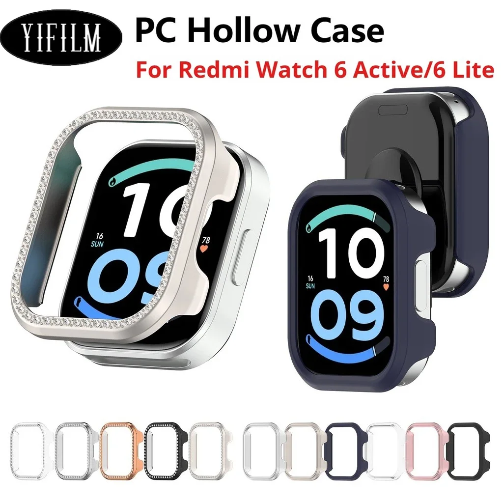 Hollow PC Frame Bling Diamond Electroplated Bumper Case Minimalist Matte Protective Frame for Redmi Watch 6 Active 6 Lite