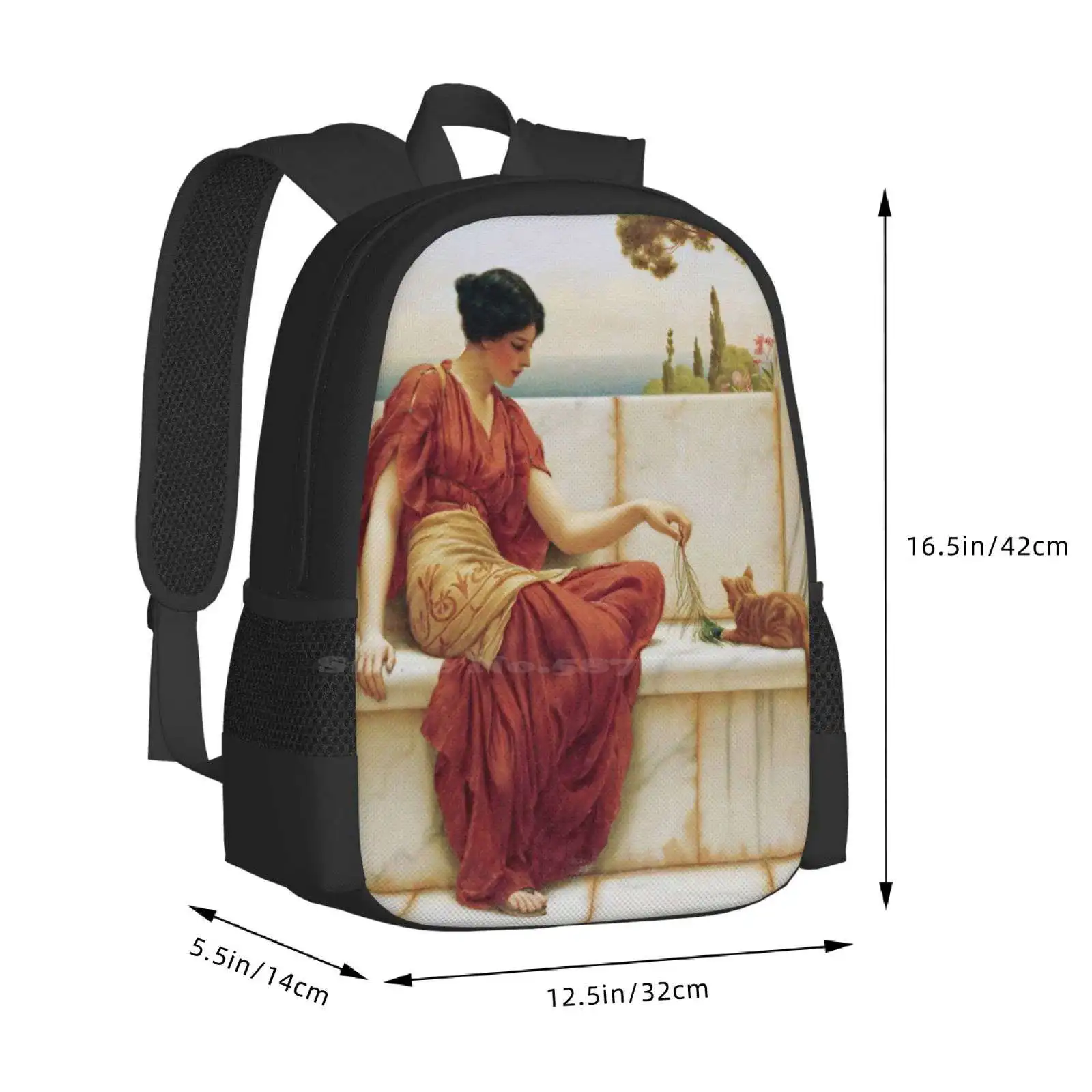 John William Godward - The Favourite Pattern Design Laptop Travel School Bags Beautiful Beauty Blue Elegant Expression Face