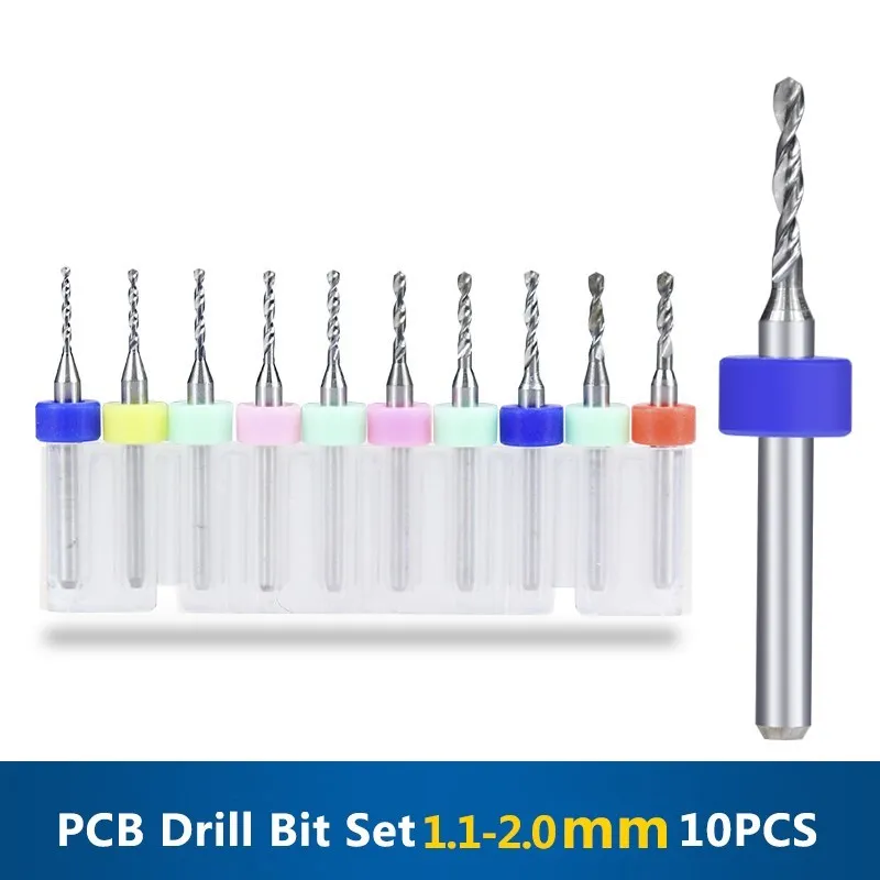 PCB 드릴 비트 세트 1.1-2.05mm PCB 인쇄 회로 보드 드릴 비트 3.175mm 생크 텅스텐 카바이드 마이크로 드릴 비트 10 개