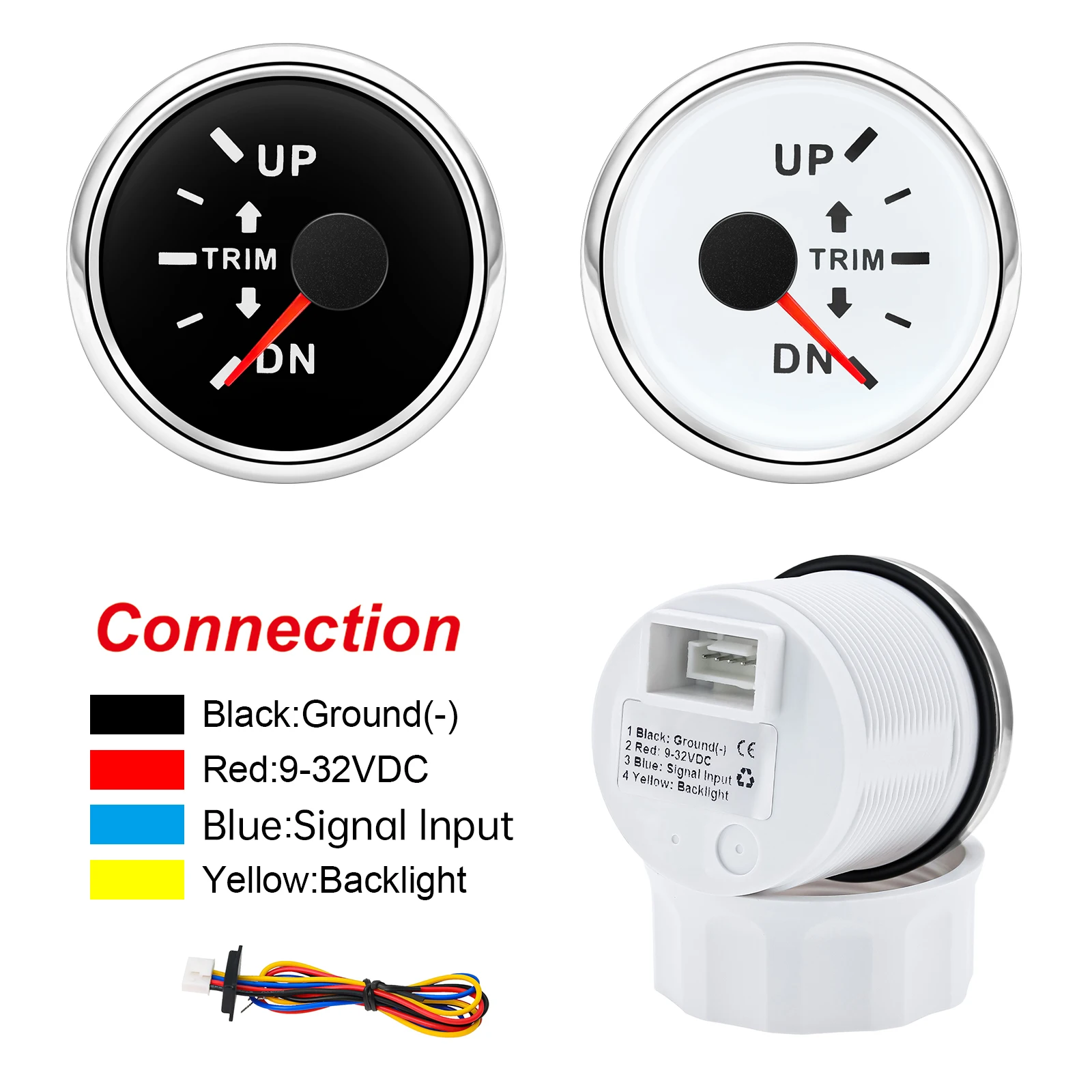 Red Light 0-190ohm Trim Gauge for Inboard Outboard Engine 52mm Marine Trim Tilt Indicator Meter with Sensor Boat Yacht Custom