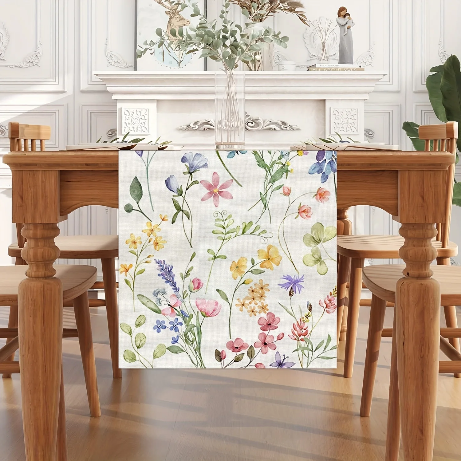 

VIKAMA Watercolor Floral Tablecloth Waterproof Wrinkle-Resistant Easy Care Dining Room Living Room Party Home Decor