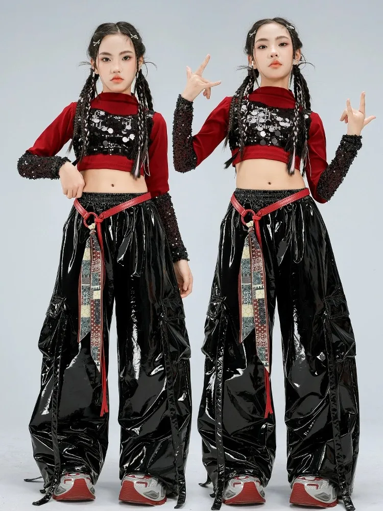 

Girls' Jazz Dance Outfit Set Belly-bearing oulder-baring Performance Clothes Street Faion ow Off-stage Costume
