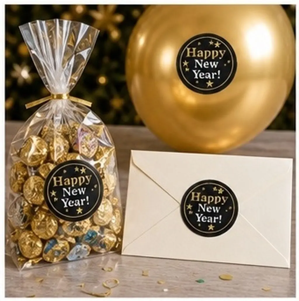 8Sheets Round New Year Sealing Stickers Strong Adhesive DIY Cookie Bags Labels Baking Packaging Festive Decor Creative Gift