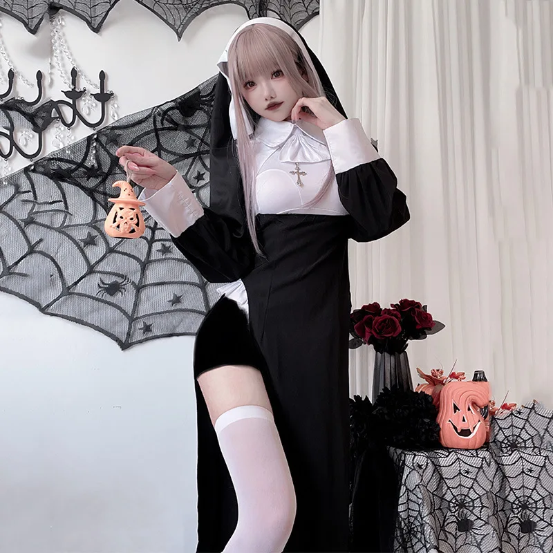 مثير راهبة زي loween الموت الله orm ضيق خادمة كبيرة الحجم رداء طويل المرأة Faion المرحلة زي
