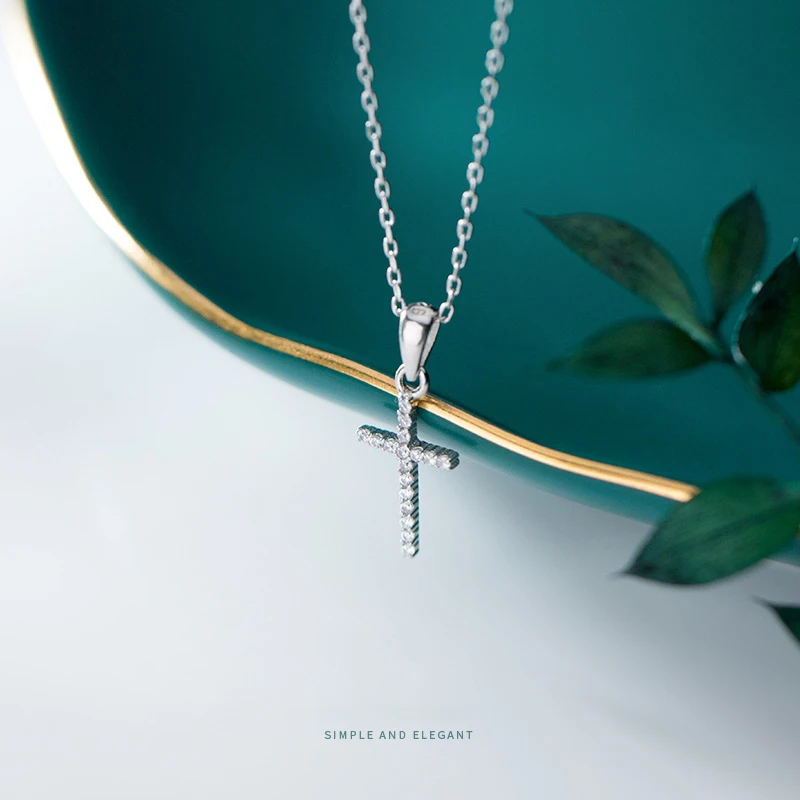 Modian Dazzling Zircon Luxury Cross Pendant Necklace Real 925 Sterling Silver for Women Link Chain Necklace Fashion Jewelry