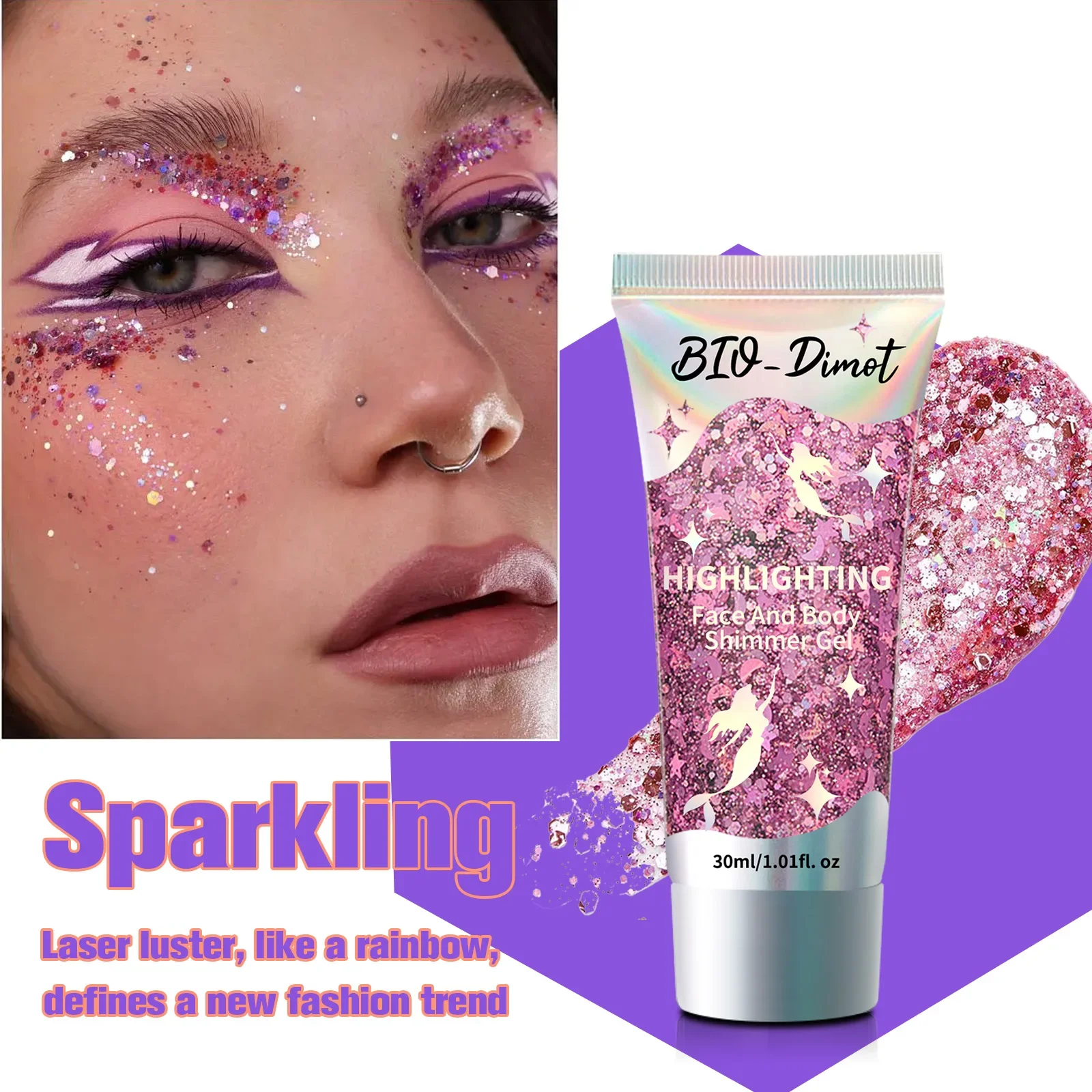 Mehrzweck-Sparkle-Creme 30 g – BIO-Dimot sprudelndes Schimmergel für Nägel, Augen, Haare, Wangen. Unverzichtbares Party- und Bühnenmake-up.