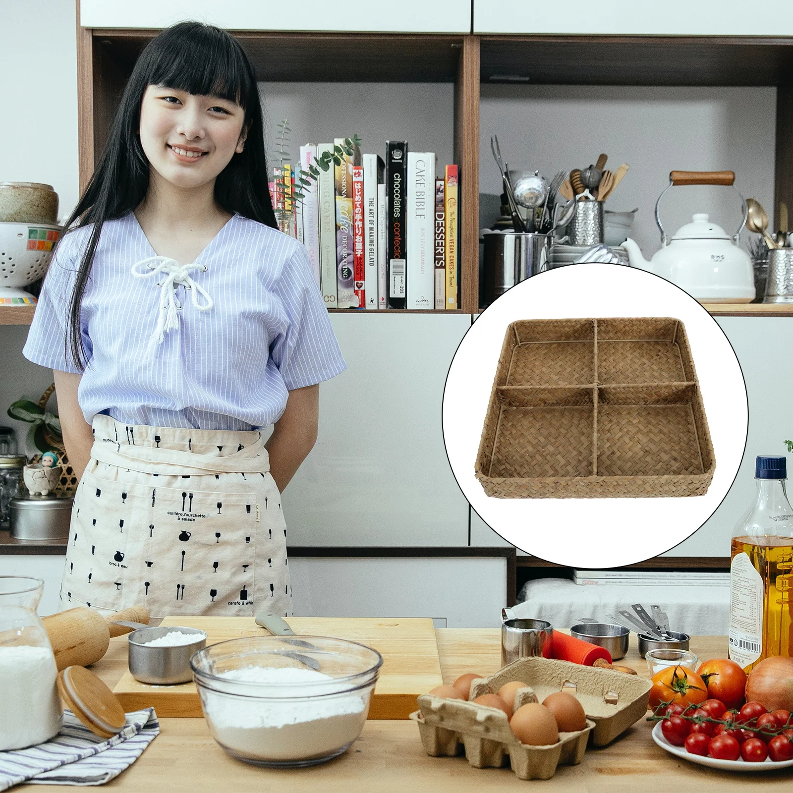 

Home 4-Compartment Storage Basket Multi-Function Household Storage Basket Organizer Tea Table Fruit Household