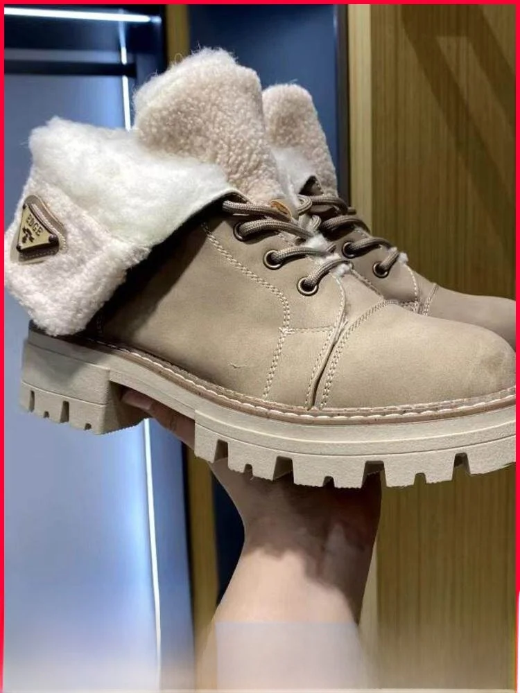 

Thiened Fce Winter Boots Women's Outdoor Briti Sle Faionable Warm Thi Bot Boots ort Tube PU Material
