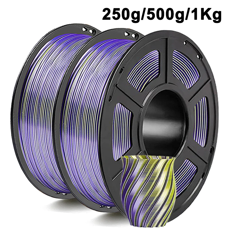 

250g 500g 1Kg Dual Color PLA Silk Purple Yellow 3D Printer Filament 2 Colours Silk yellow purple 1.75mm Pla 3D Printing Material