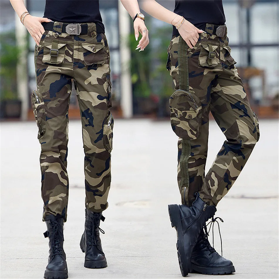 

Women High Waisted Camouflage Pants Straight Leg Cotton Commuting Cargo Pants Multi pocket Hiking Camping Trousers