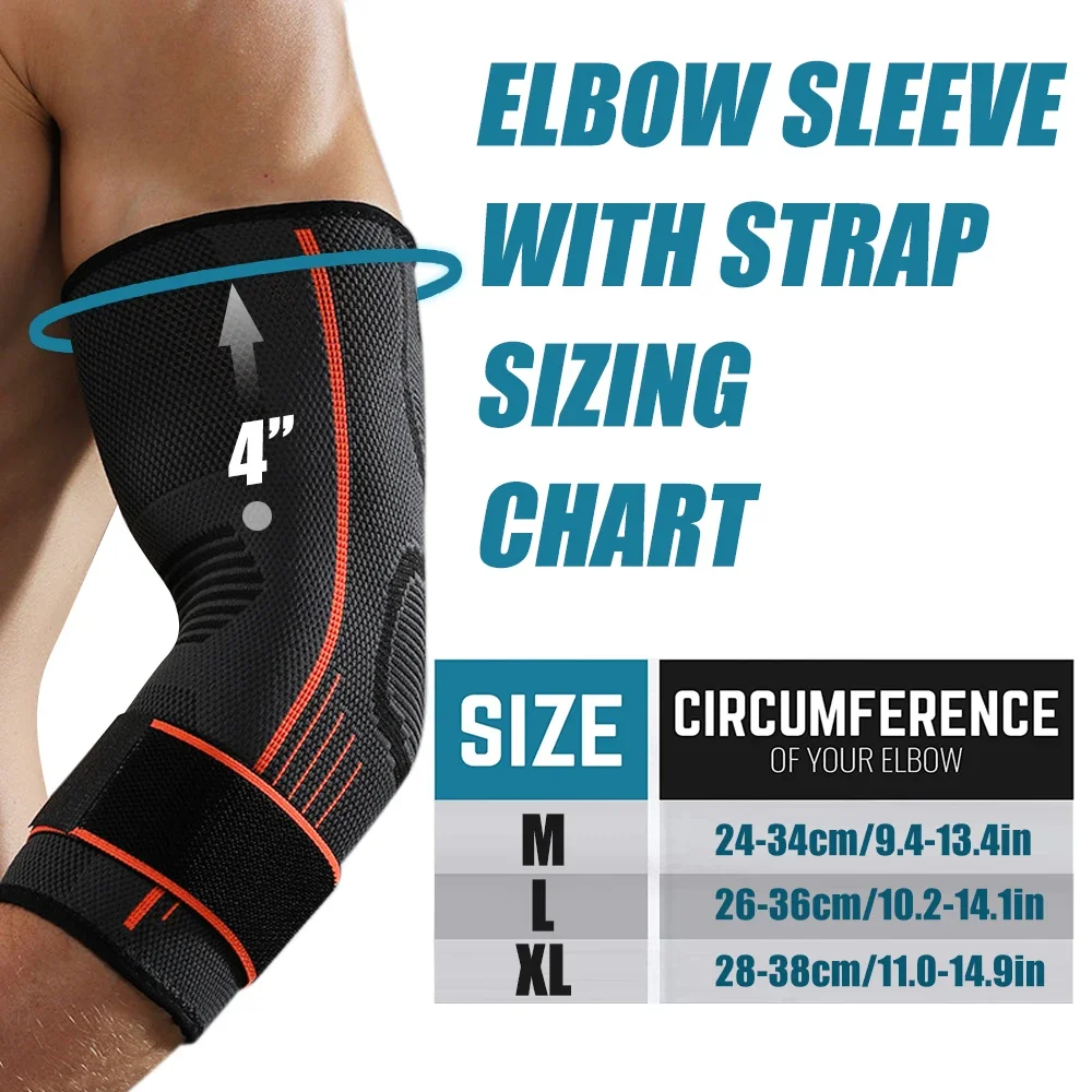 1Pcs Elbow Brace with Strap, Compression Sleeve Arm Support Adjustable for Running, Workout, Basketball, Tendonitis, Arthritis