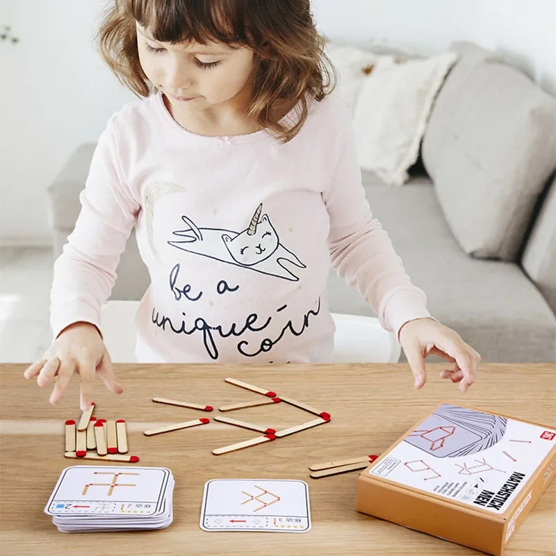 Montessori Matches Puzzles Game Wooden Toys DIY Math Geometry Board Game Thinking Match Logic Training Educational Toys for Kids