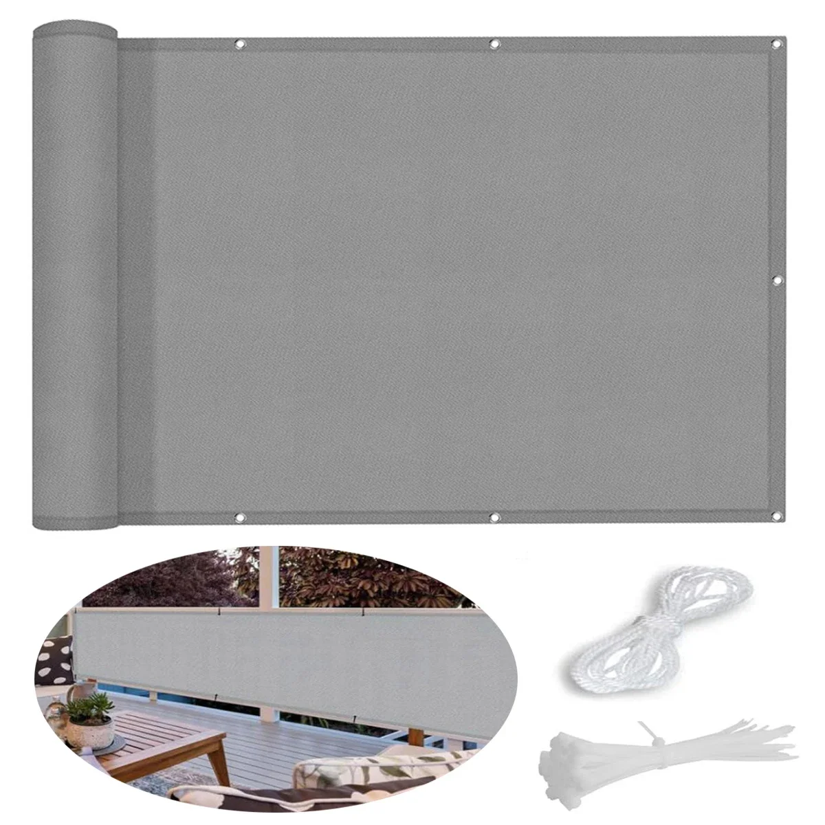 

Балконная ткань для защиты конфиденциальности, непрозрачный брезент для защиты от ультрафиолета на балконных перилах, наружных патио, палубе, крыльях (серый)