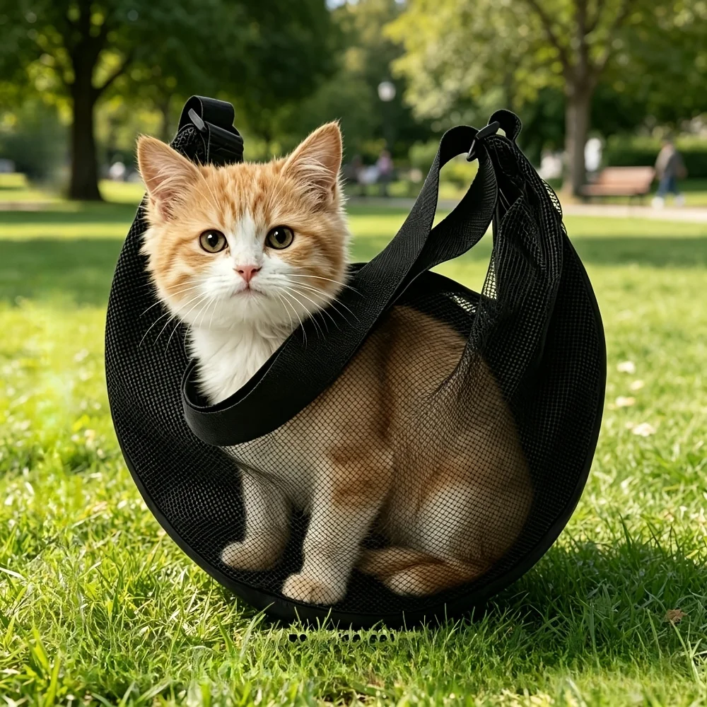 Atmungsaktive Netz-Haustier-Tragetasche, Verstellbare Crossbody-Hundetasche, Tragbare Reise-Welpentasche für Kleine Hunde & Katzen – Detail 1