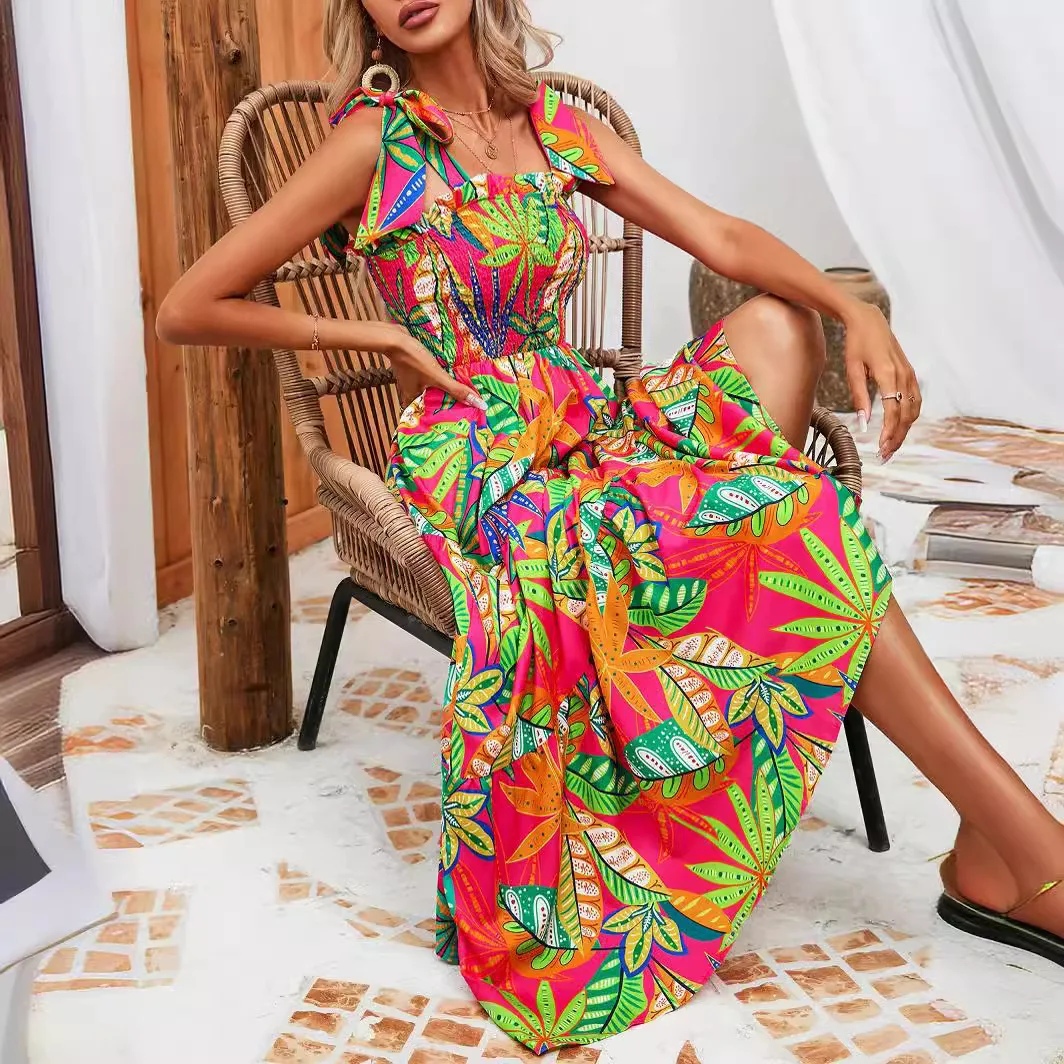 2025 Summer new print sleeveless beach vest Holiday Boho Maxi Dress Women's elegant dress