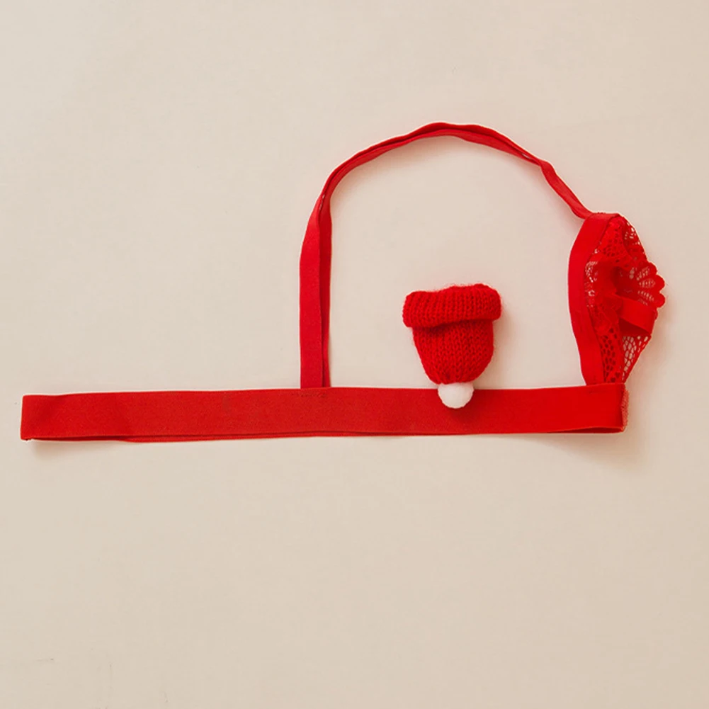 

One Size Men Lace Breathable Open Crotch Underwear Christmas Hat Exotic Panties Elastic Open Butt Thong G-String