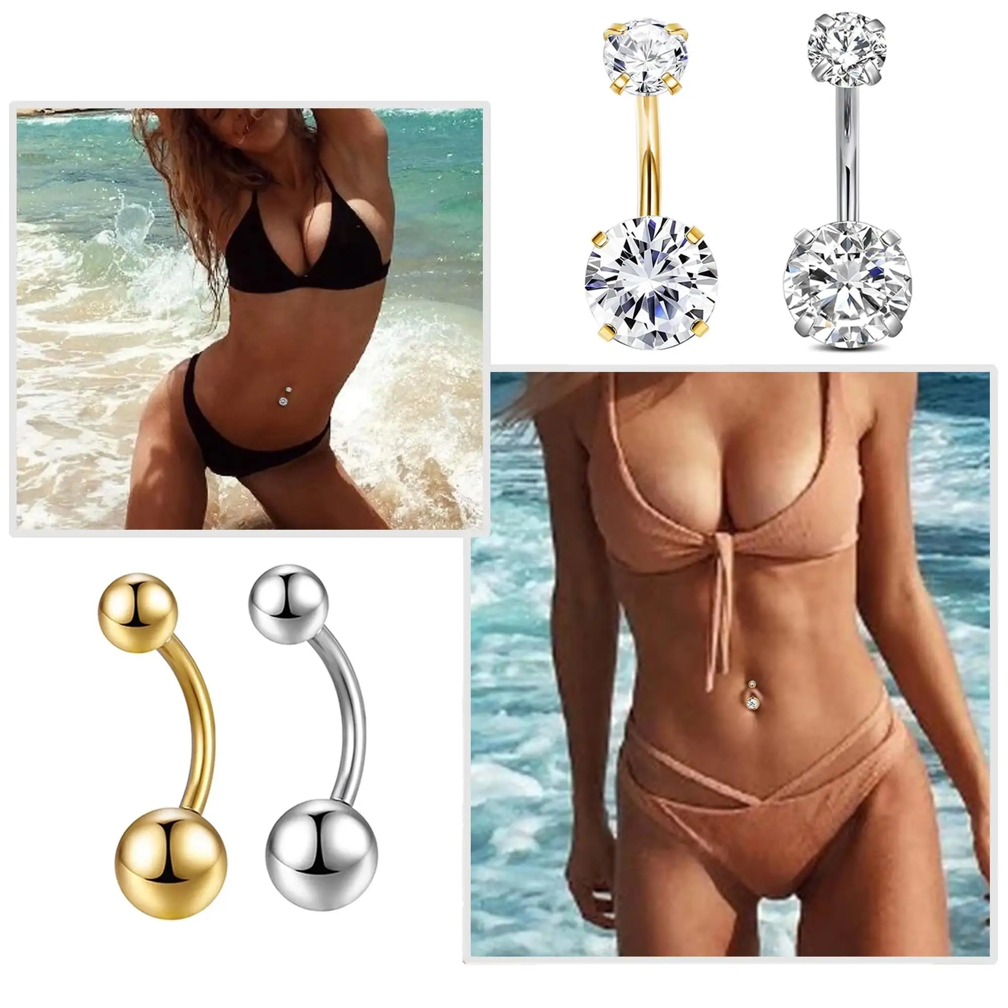 ASTM F136 G23 Titanium Belly Button Belly Piercing Body Jewelry Round CZ Ball Internally Threaded Navel Rings Belly Bar 8mm 10mm