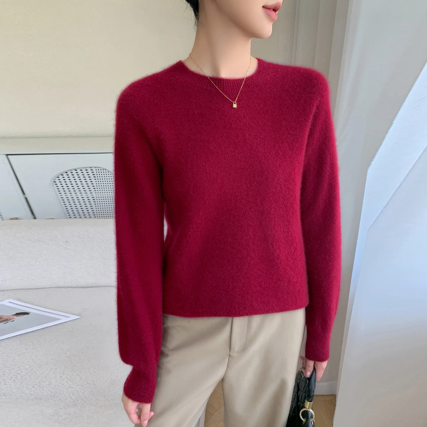 

Осенне-зимний женский пуловер, свитер из 100% чистого кашемира, повседневный вязаный универсальный свитер, свободный базовый топ с круглым вырезом