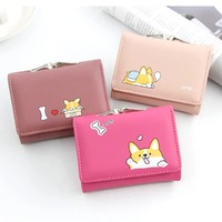 Cute Cartoon Women Small Wallets Female Cute Corgi Doge Wallets New Fashionable PU Leather Short Money Purses with Coin Pocket