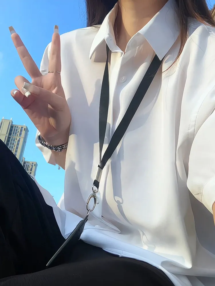 White Ice Silk Short Sleeve Men's Shirt Summer Commute Cool Feeling Breathable Sun Protection Couple's Outerwear Casual Style