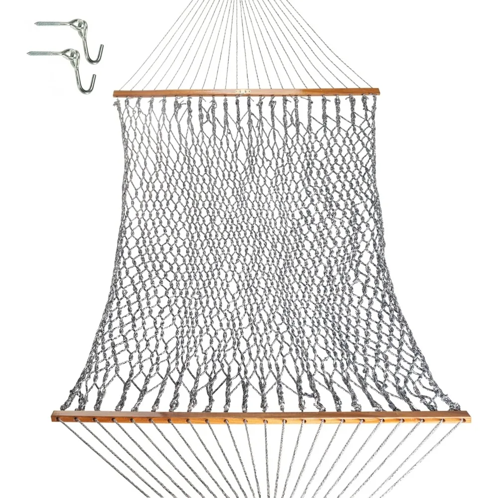 Large Navy Oatmeal Heirloom Tweed DURACORD® Rope Hammock with Extension Chains & Tree Hooks Handcrafted in The USA
