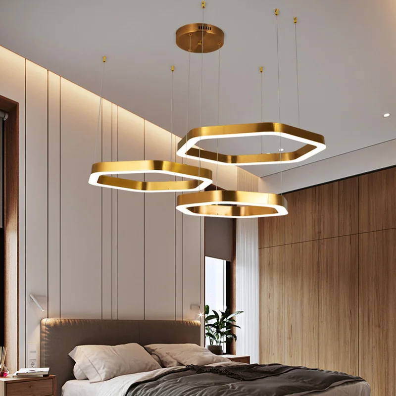 Polygonal Design, Luxurious Gold Chandelier, Living Room/dining Room, Modern Home Decoration, Hanging Lamp, LED Bedroom Lighting