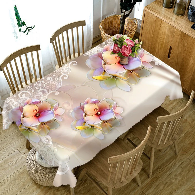 3D Tablecloth Diamond Butterfly Flower Pattern Washable Cloth Thicken Rectangular and Round Waterproof  Table Cloth for Wedding