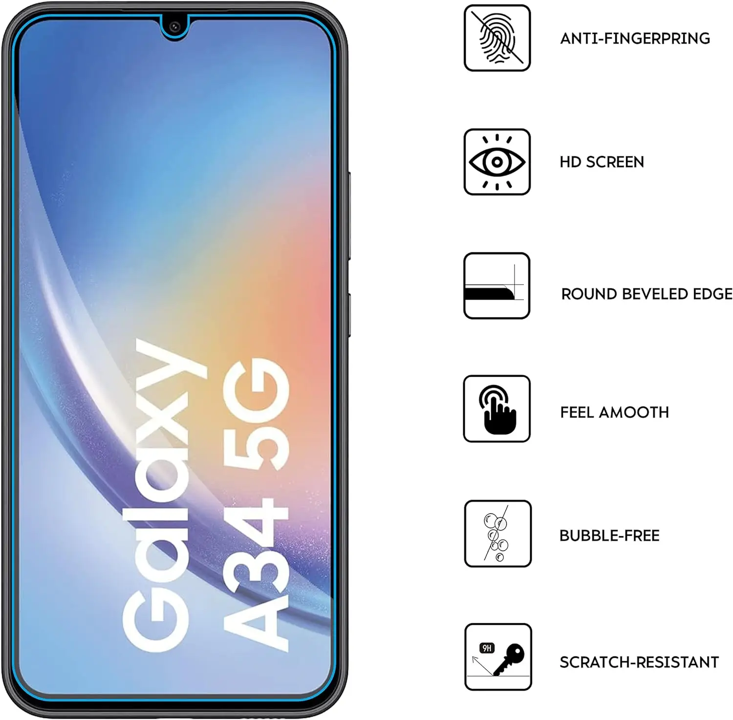 

2/4Pcs HD 9H Screen Protector for Samsung Galaxy A34 5G Tempered Glass Anti-shatter Film