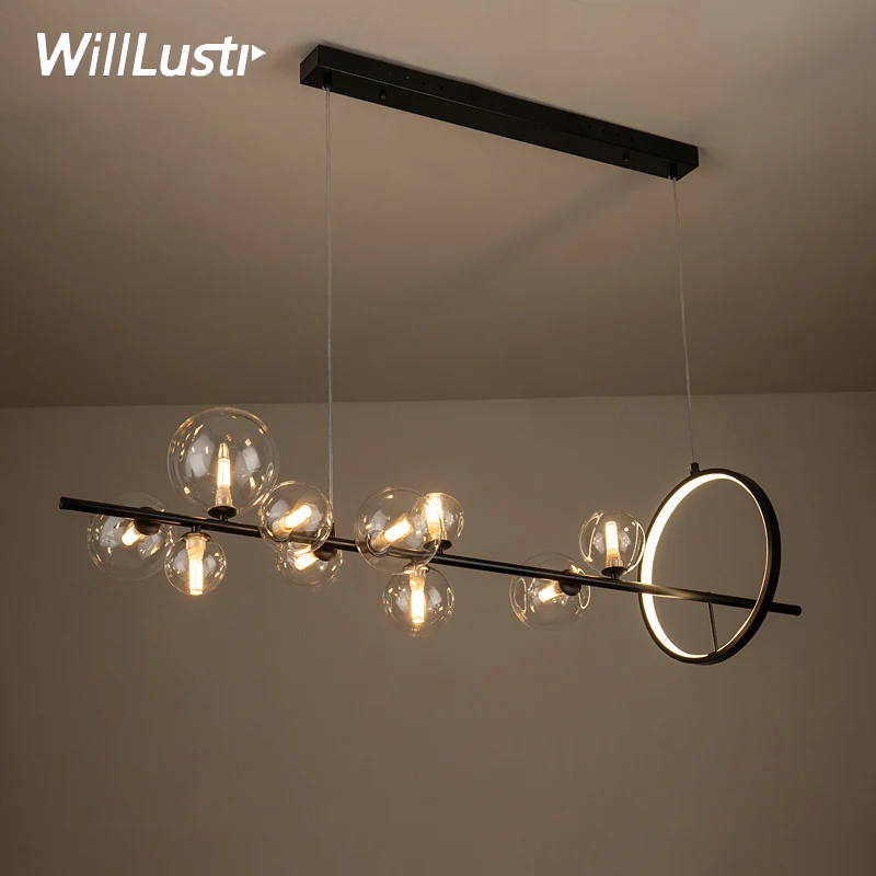 Minimalist Iron Pole Pendant Light Modern Glass Bubble LED Suspension Lamp Restaurant Cafe Dinging Table Luxury Hanging Lighting