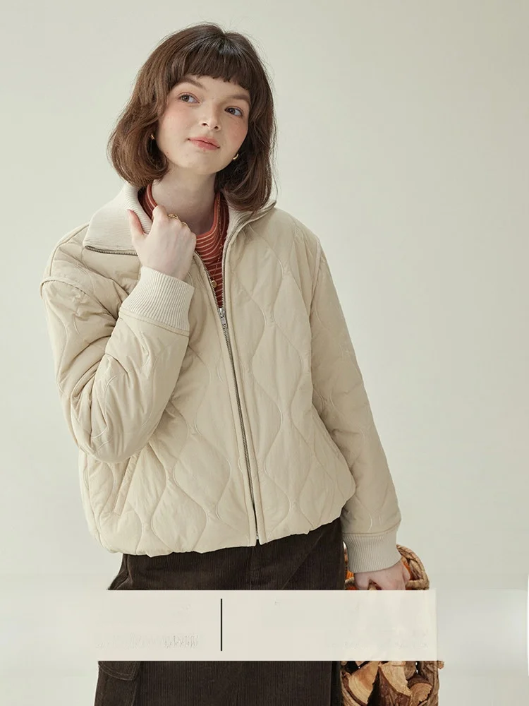 

AMUU Original Pure Color ort Zipper Cotton Jaet Women's Winter Warm Long Sve Top North Island Commute Sle Korean Loo...