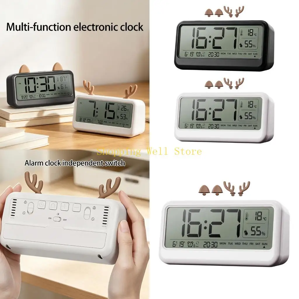 KX4B Digital Alarm Clock for Bedroom Desk Clock for Living Room Bedroom with Large Number,Temperature,Loud Alarm Day of Week