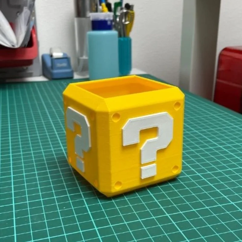 Super Mario Question Mark Box Pen Holder Office Desk Plastic Pencil Holder Square Pen Pot Cup Case Container Organiser Gifts New