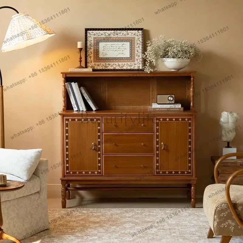 

French retro solid wood dining side cabinet, antique living room wall storage decorative cabinet