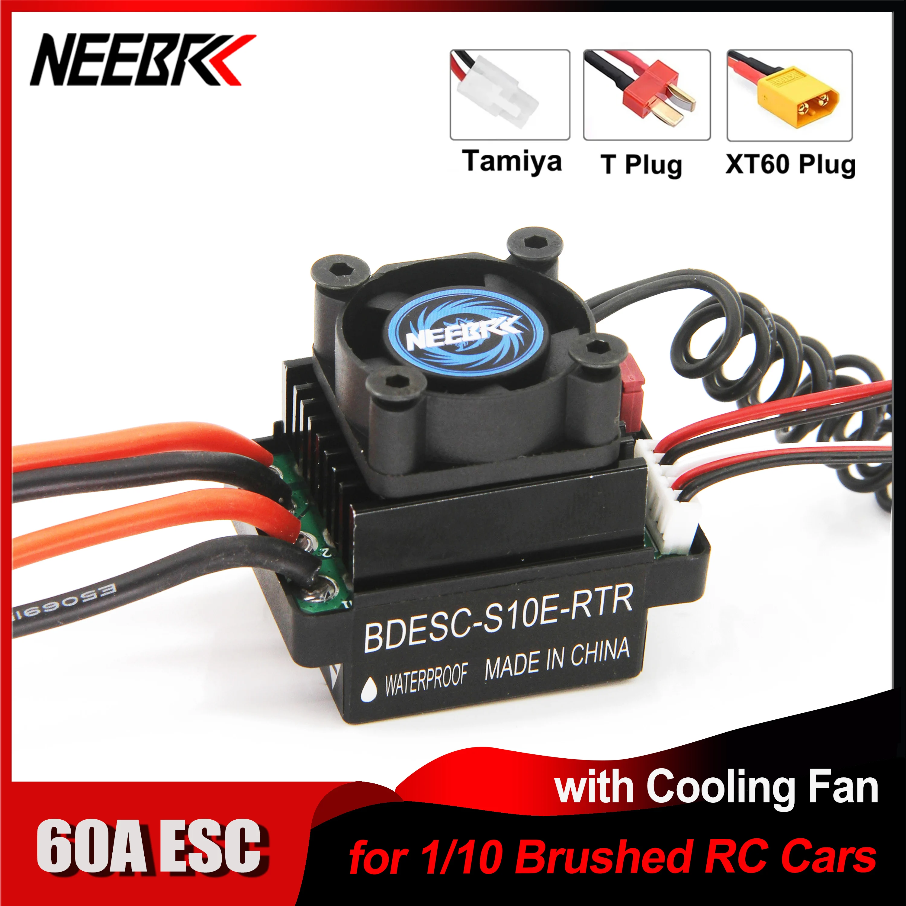 

NEEBRC 320A Waterproof 5V/2A BEC 60A Brushed ESC XT60 Electronic Speed Controller 2-3S for 1/10 RC Crawler Car Motor TRX4 Axial