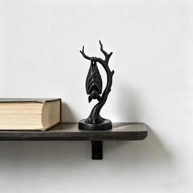 Bat On Dead Branch Figurine,3D Printe Gothic Sculpture For Halloween Party Decor,Spooky Ornament For Desk Bookshelf Display Gift