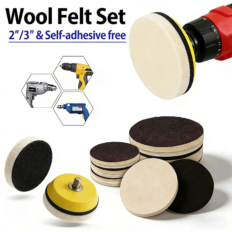 2 Inch 3inch Wool Polishing Pads Set Self-Adhesive Fleece-Backed Wool Felt Wheel Polishing for Car Paint Care Detailing Repair