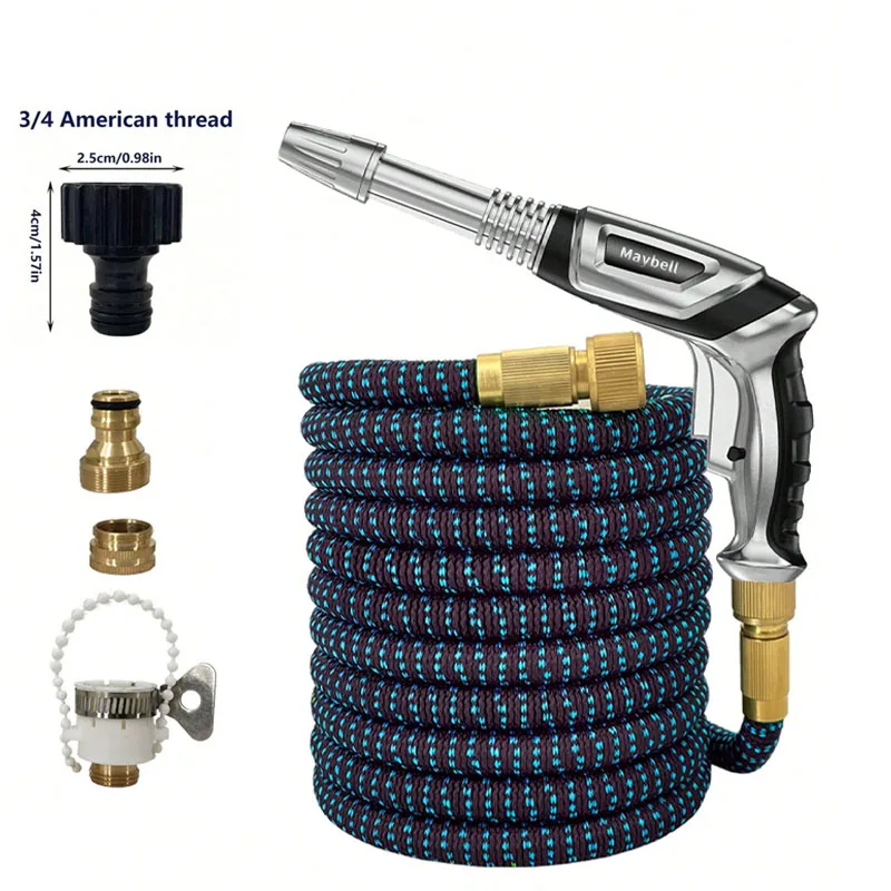 

25-100 футовая садовая волшебная водопроводная труба высокого давления из ТПЭ с металлическими шарнирами, подходит для орошения сада и мойки автомобилей