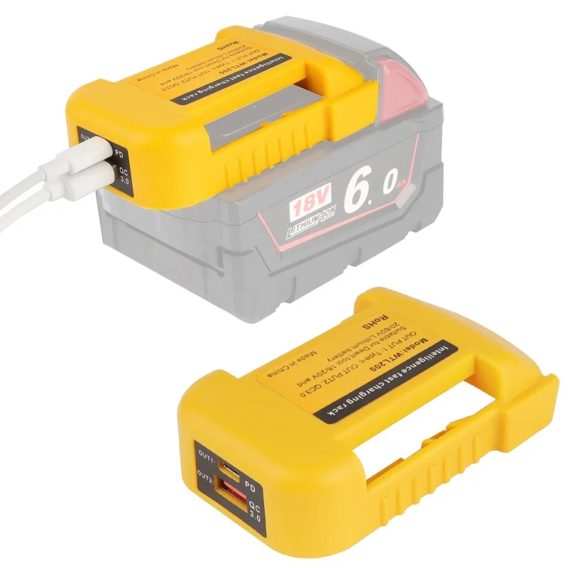 Yellow Battery Base Suitable for Makita Dewei Electric Tools 18V Lithium Battery New Battery Base with Buckle USB Type-C