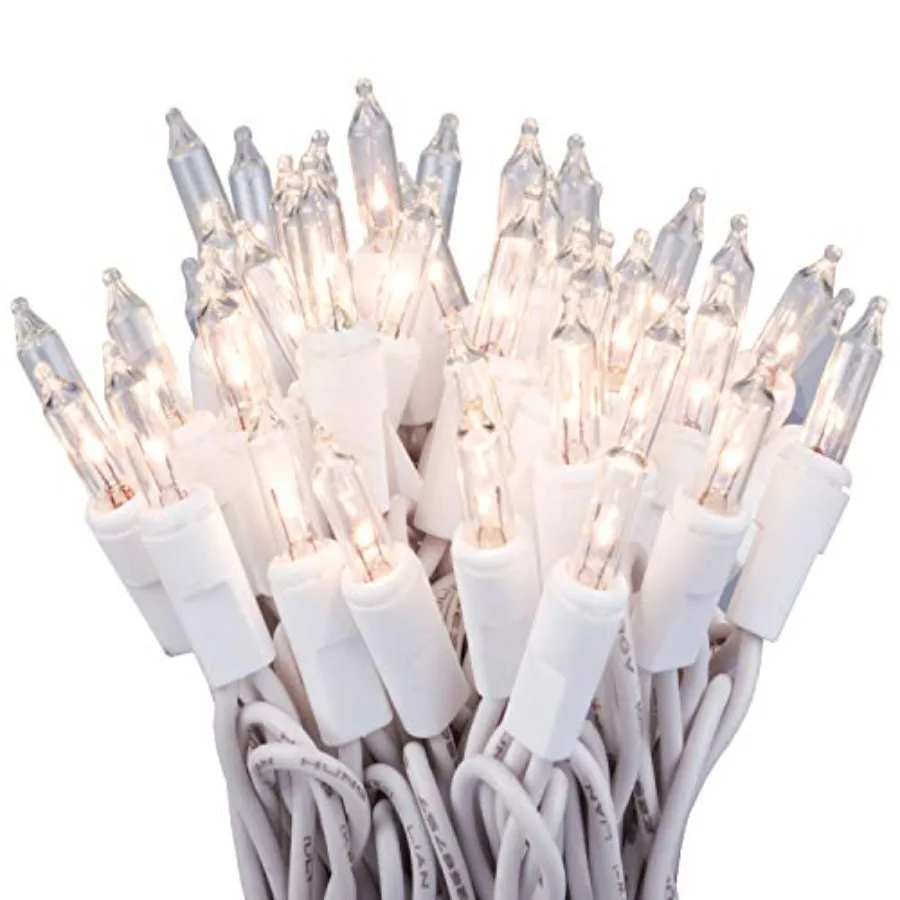 Clear Christmas s on White Wire, UL Approved for Indoor/Outdoor Use, 18 Feet of Lighted Length, 20 Feet of Total Length