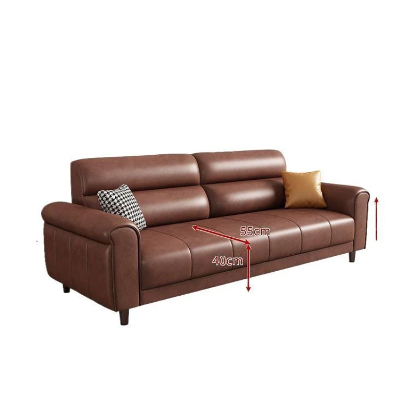 Retro simple sofa Chinese first layer cowhide straight row small apartment oil wax leather brown leather art business office