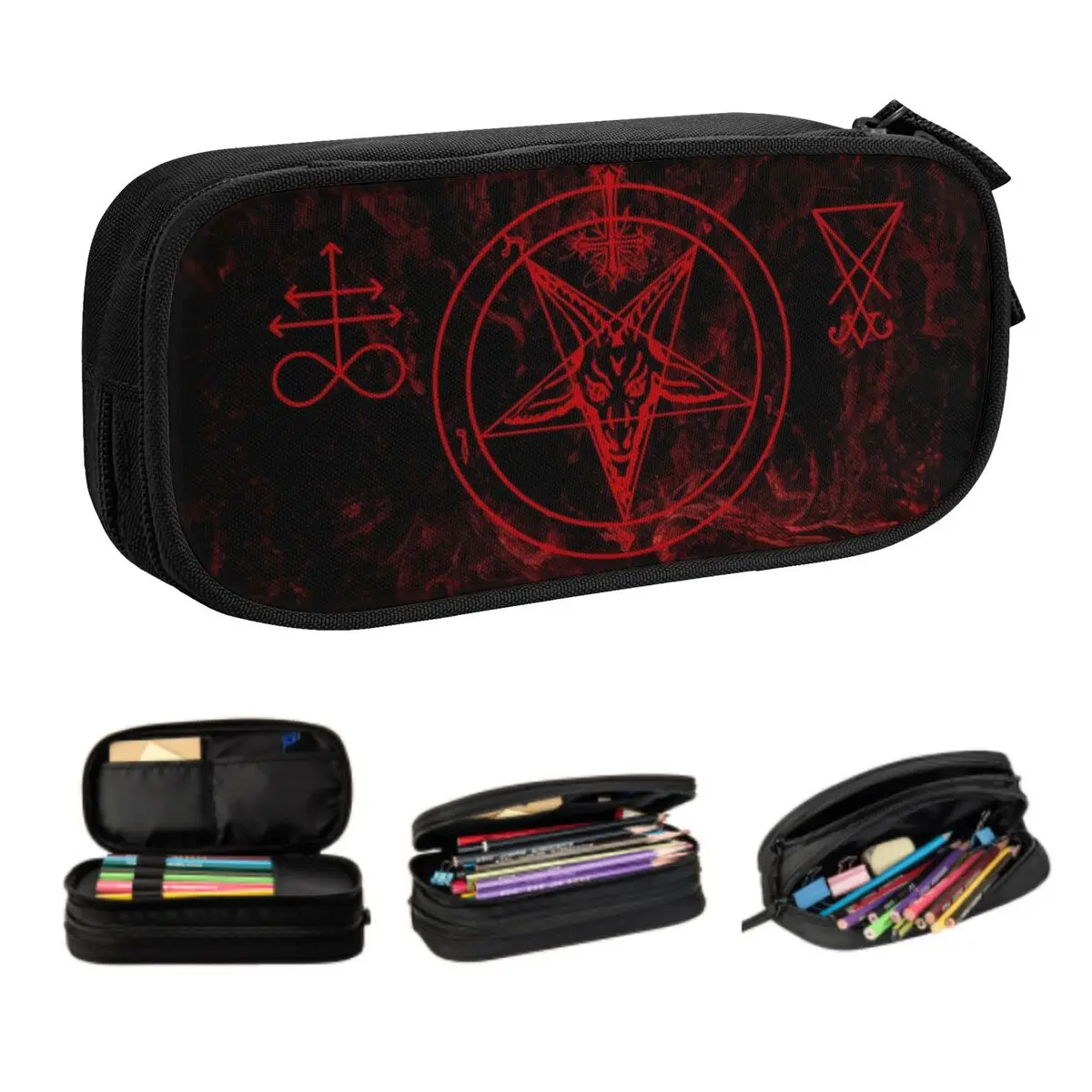 

Custom Baphomet Leviathan Cross Pencil Case for Boys Gilrs Large Storage Devil Satanic Pen Box Bag School Accessories