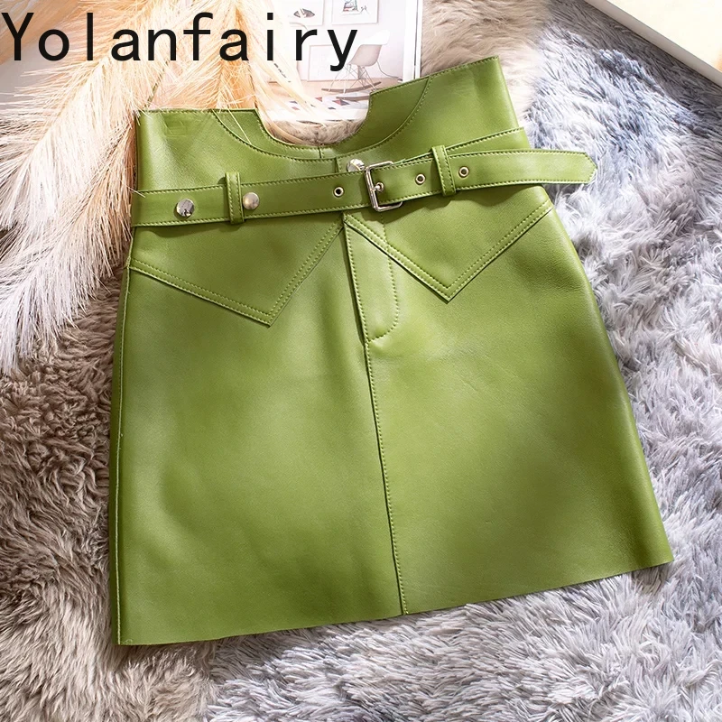 

Female High Waist Skirts Summer 2024 Genuine Sheepskin Leather Skirt Korean Simple Women's Short Skirts Ropa Mujer Zjt2445