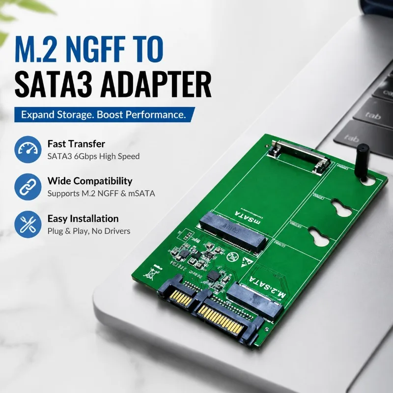 M.2 NGFF to SATA3 Adapter, MSATA SSD Converter for Laptop, Notebook Hard Drive Adapter Card