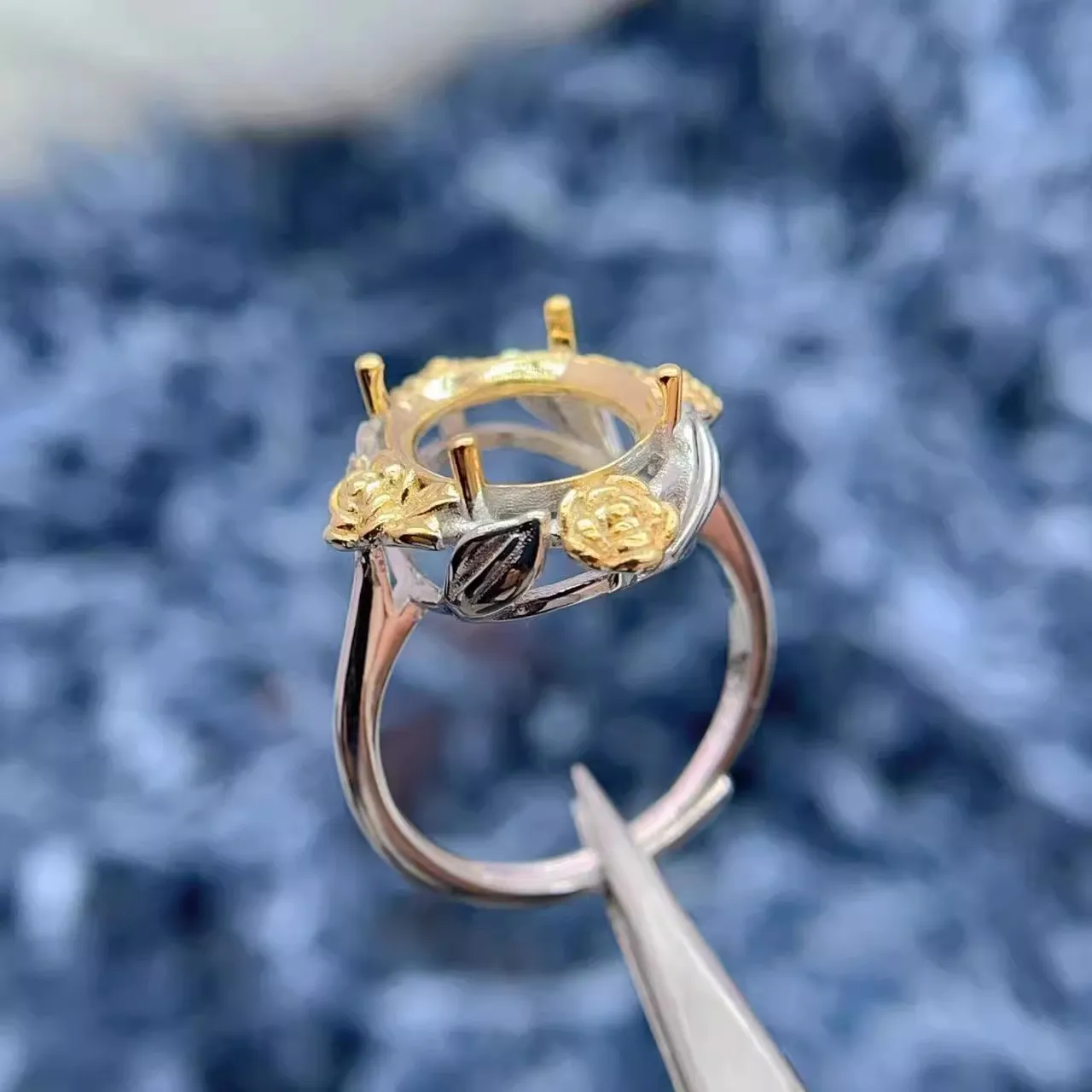 MeiBaPJ البطانة البيضاوي 10*12mmStone إعداد خاتم المرأة DIY S925 الفضة النقية موضة الأبعاد الورود غرامة حلية المجوهرات تاجر الجملة