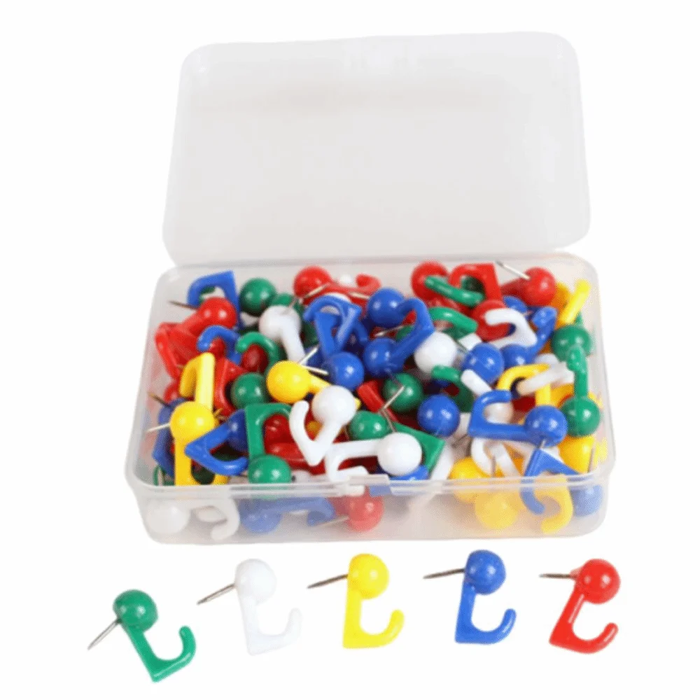 100Pcs Durable DIY Colorful Push Pins Reusable Multifunctional Thumb Tacks with Box Creative Decorative Studs Wall Markers